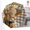 Highland Cow Plaid Checkered Welcome Sign with Bowtie - Auto Open Close Umbrella, Portable Tri-Fold Design, 8-Bone Iron Frame Outdoor Umbrel