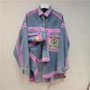 Thai Trendy Brand Autumn New Printed Denim Shirt Jacket Women's Loose Casual Design Splicing Top