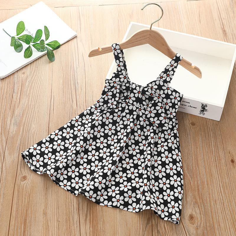 Süßes Neckholder-Kleid für Mädchen Sommer Kinder Ärmellos Gepunktet Floral Prinzessinnenkleid