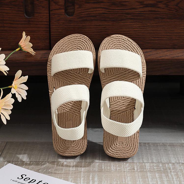 Women's Summer Casual Outdoor Sandals with Imitation Hemp Rope Sole - Flat Bottom Fashion Slippers