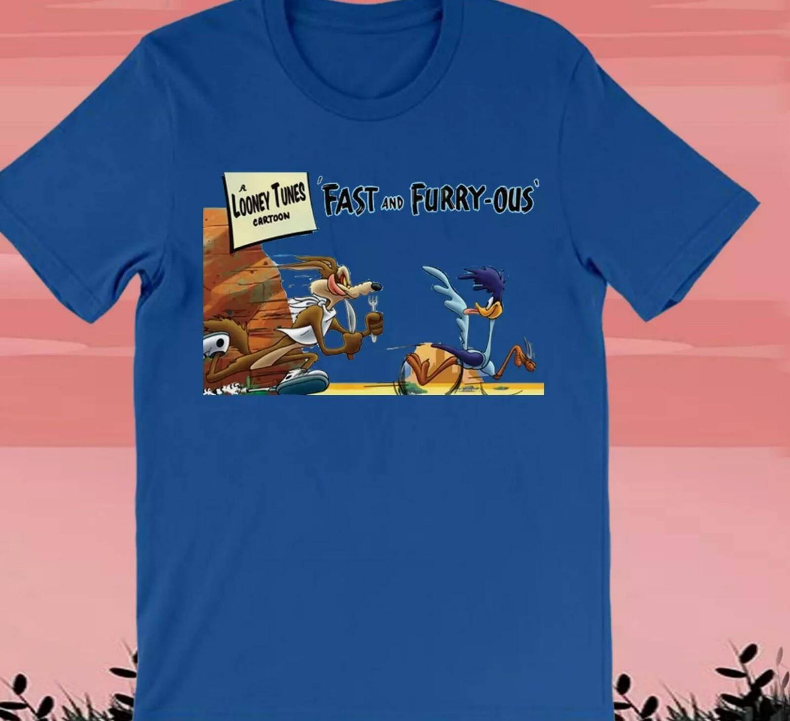 Wile E Coyote and Road Runner fast and Fine Blue T Shirtss-5XL S