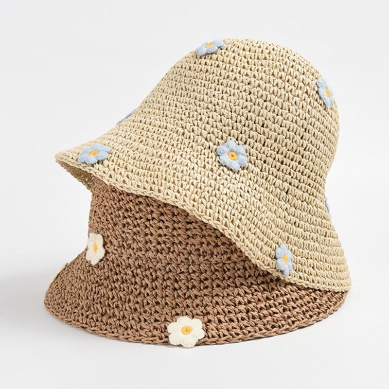 Eleganter Panama Hut Strohblumen Eimerhut, Cooler und Bequemer Panama Hut Handgefertigter Stroh Fischerhut