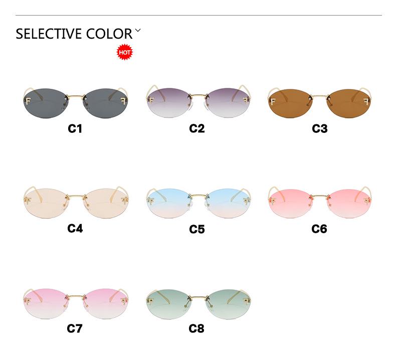 2024 Frameless Oval Retro Sunglasses - Fashionable Metal Frame