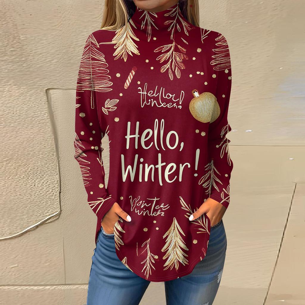 Cămăși de toamnă casual cu mânecă lungă Hanorac cu imprimeu vintage Pulover cu gât înalt