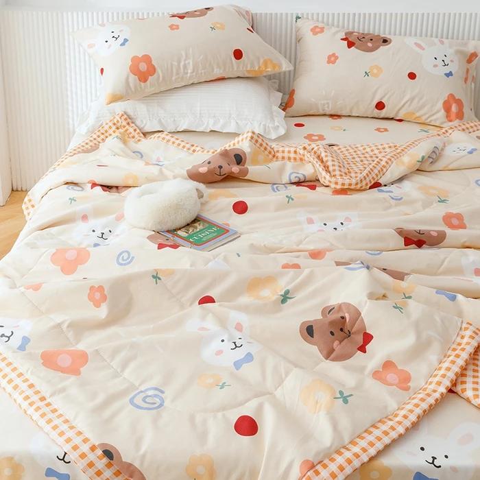 Cotton summer quilt air conditioner Xia Liang quilt pure cotton bed sheet4-piece set dormitory single summer thin quilt washable