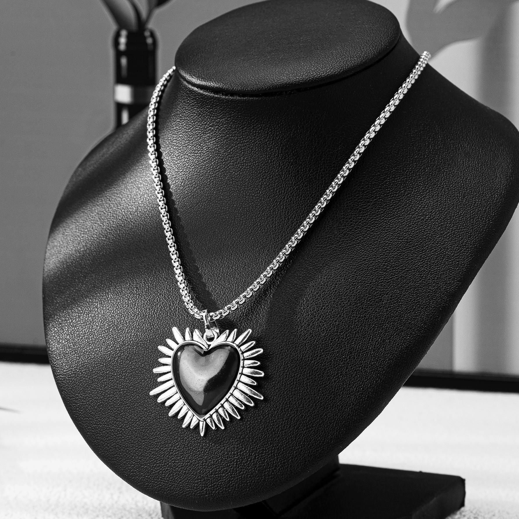 Gothic Red and Black Heart Pendant Necklace