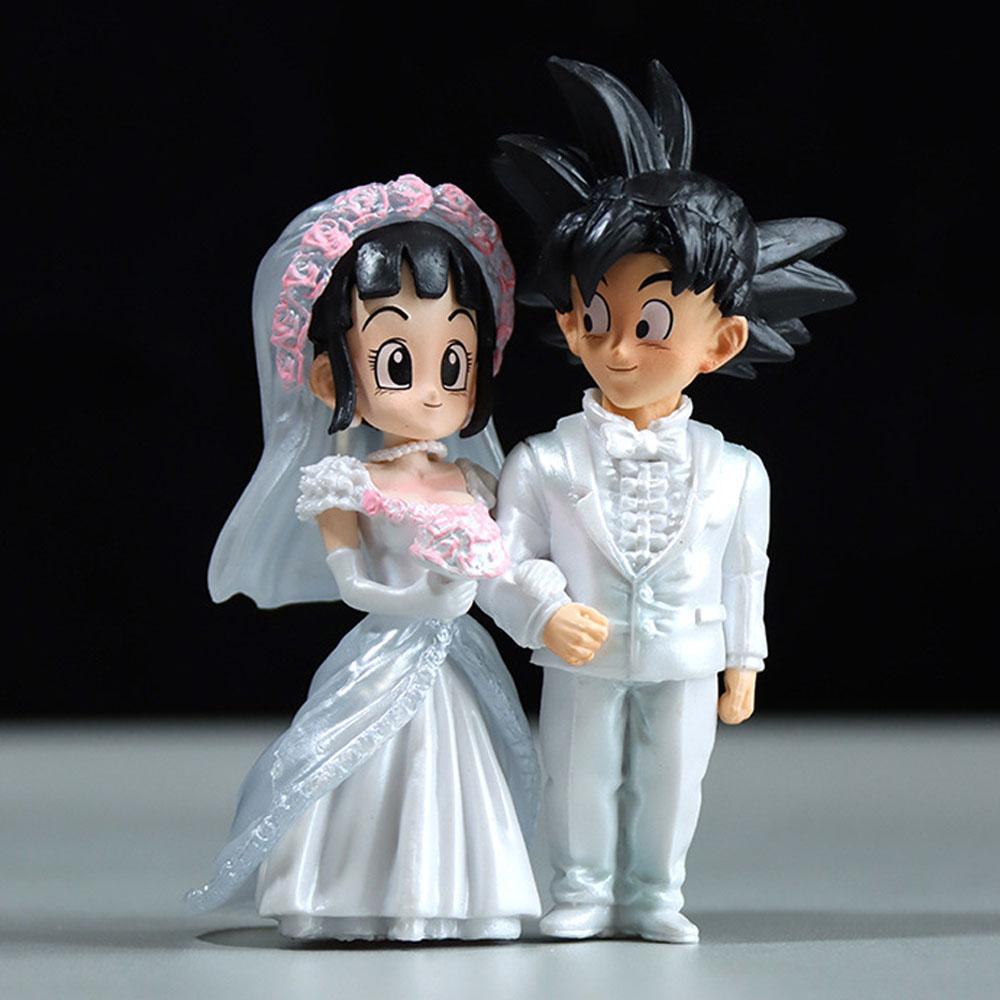 

9cm Dragon Ball Anime Figure Son Goku Figures Wedding Goku Chichi Mariage Figurine Scene Statue Q Version Pvc Model Doll Toys