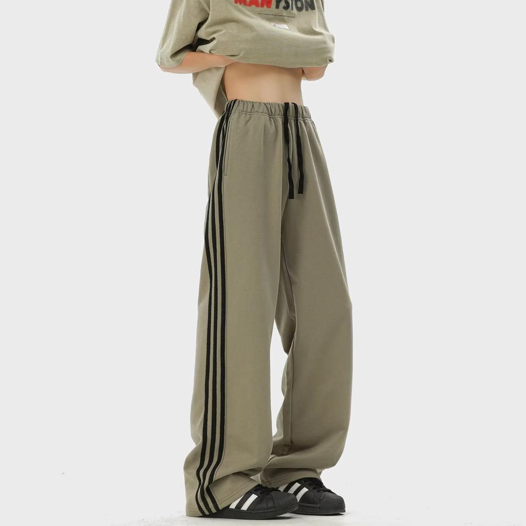Three-bar Pants Men's 2025 Summer New American Retro Heavy Sweatpants Trendy Brand Loose Straight Casual Trousers