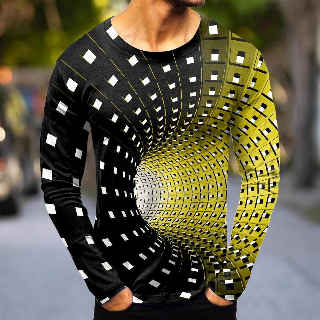 Men's Fashion Casual Printed Long Sleeve O-Neck Shirts Tops Blouse