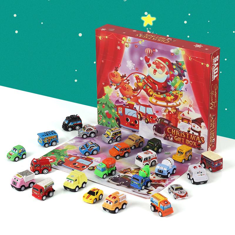 Non-Toxic New Christmas Countdown Calendar Blind Box Surprise Demolition Toy Pull Back Inertial Car Toy Blind Box Fun Christmas Gifts