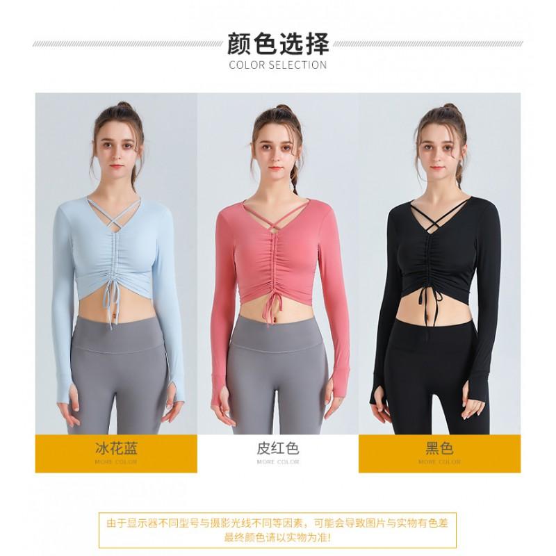 Womens High-Elastic Long Sleeve Crop Top Running Yoga Fitness Gym Tight Stretch Sports T-Shirt