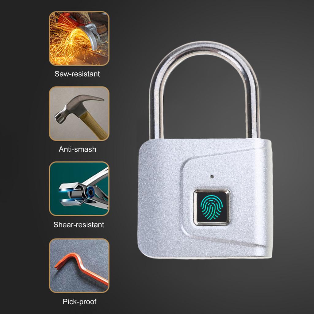 Metal Padlock Keyless Biometric Security Lock Keyless Fingerprint Security Lock 47x76mm for Gym Locker Fence & Gate