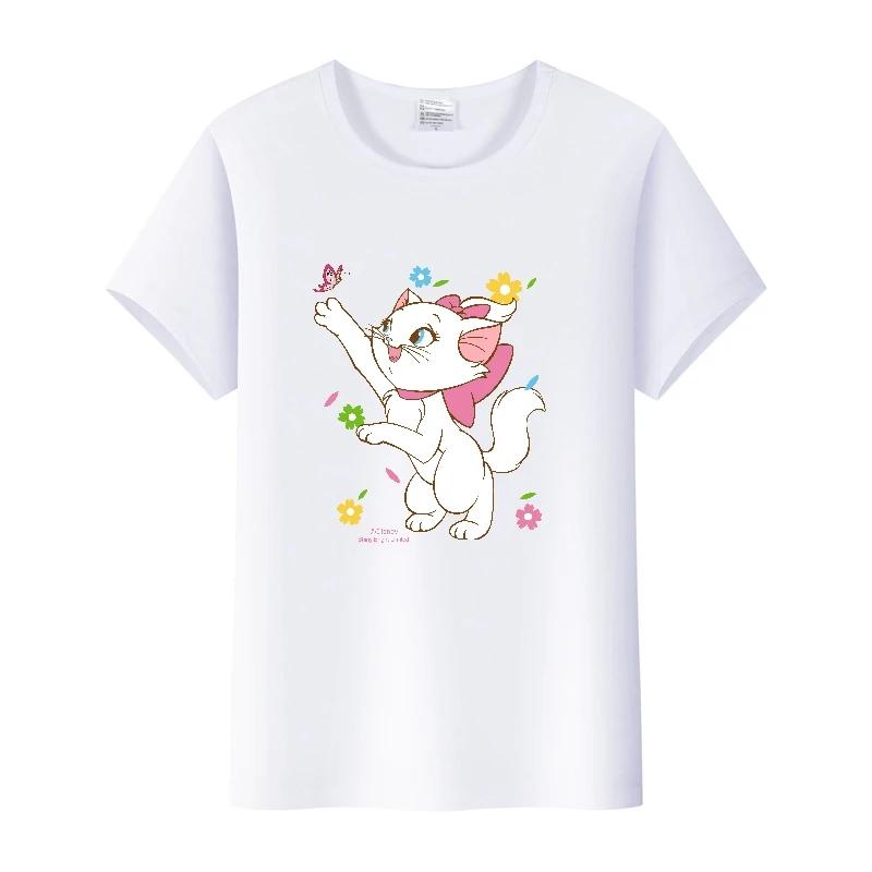Kpop Fashion Disney Marie Cat Cartoon Love Woman Tees 2023 Summer Tops Short Sleeve Girl T-Shirts Oversized Clothes Mens Blouses