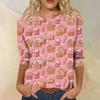 Women's Fashion Casual Round Neck 3/4 Sleeve Loose Printed T-Shirt Ladies Top