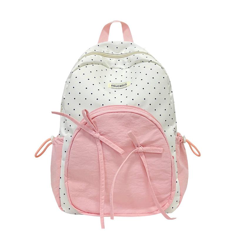 Schoolbag Cute Sweet Girl Backpack Female Student Class Versatile School Bag Korean College Style Bow Polka Dot Backpack