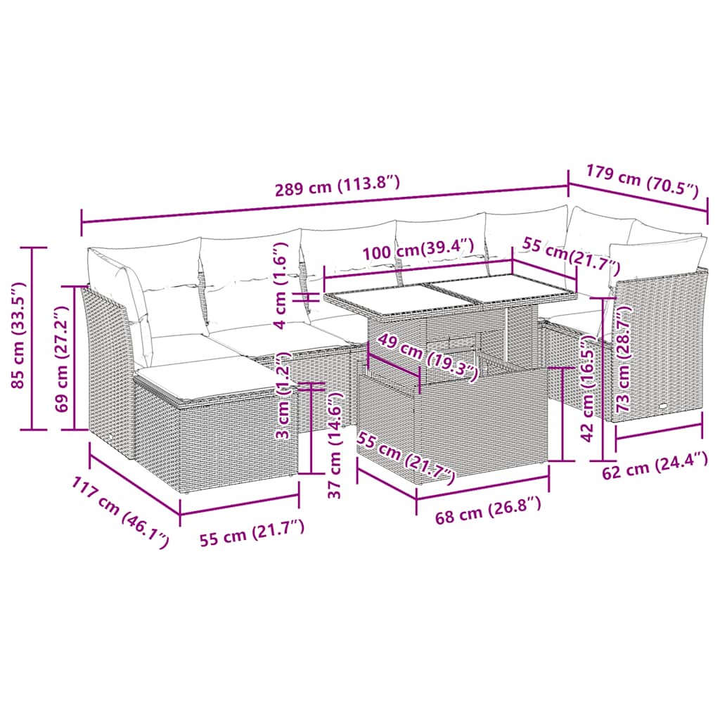 8 Piece Garden Sofa Set with Cushions Light Grey Poly Rattan