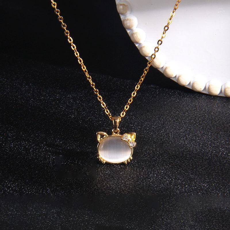 Cat Bow Zircon Inlaid Clavicle Chain Necklace For Women