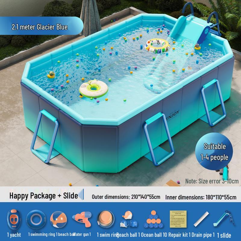 Inflatable Children's Swimming Pool with Slide - No Inflation Needed, Thickened Foldable Design for Home and Outdoor Use