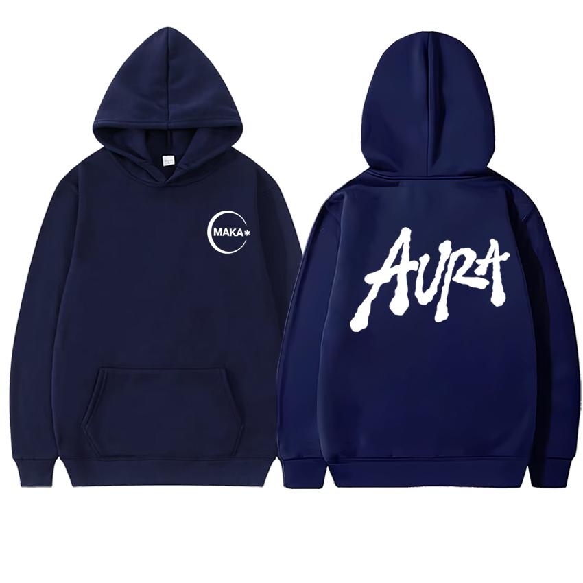 Hot Rapper Maka 2025 New In Album Aura Double Sided Printed Hoodie Unisex Vintage Fleece Pullovers Men Women Casual Sweatshirt
