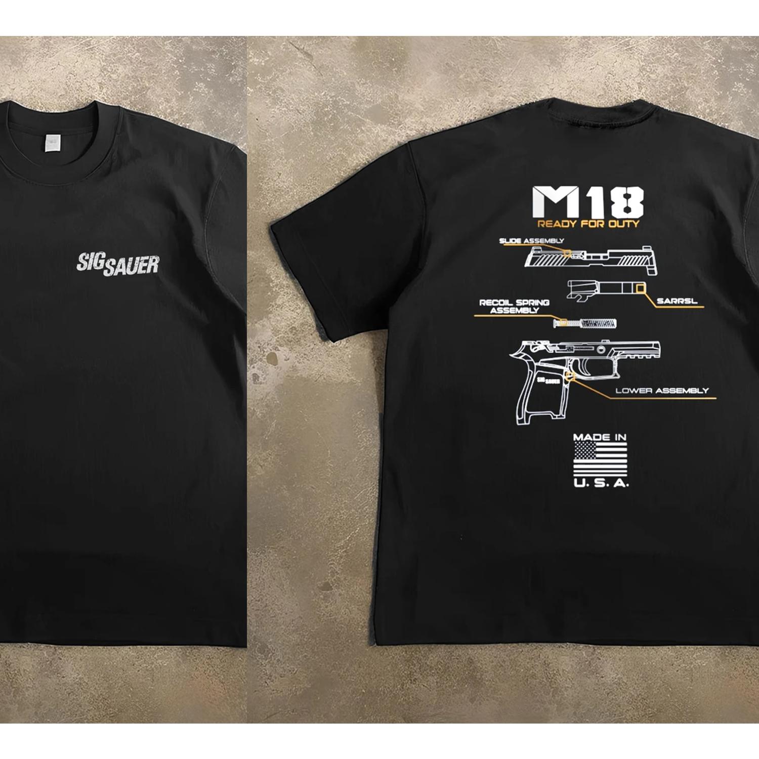 

Мужская футболка с графикой SIGSAUER M18 100% хлопок, влагоотводящая, дышащая, тактическая футболка для военного энтузиаста 4XL