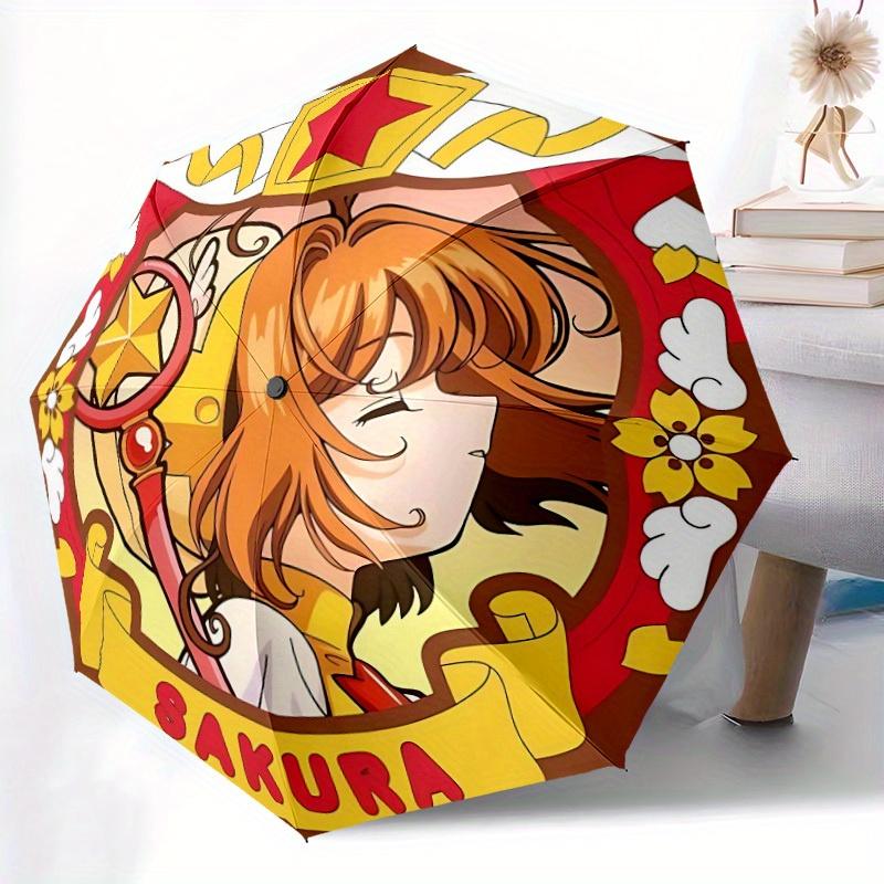 Cardcaptor Sakura Automatic Folding Windproof Umbrella with Sturdy Iron Frame, Portable Compact Travel Umbrella All-Season Use Parties027