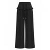 Shop   Women Elastic Waist Tie Pocket Frill Wide Pants Black Ntt Wpt260130   