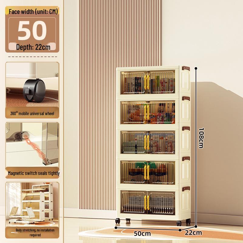 40-60cm Wide Transparent Foldable Double Door Floor Storage Cabinet with Multiple Layers