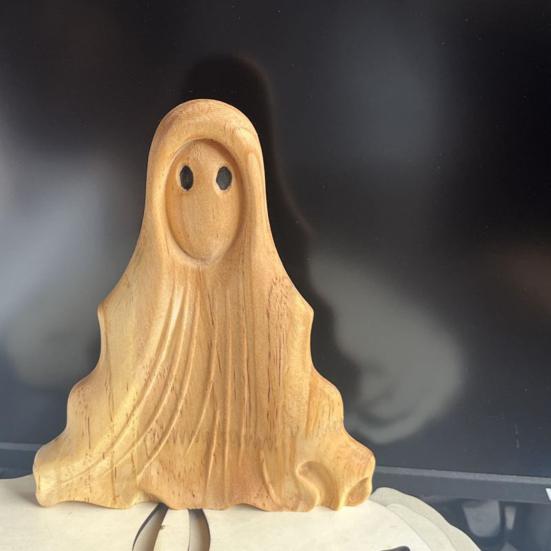 Halloween Ghost Sculpture Creepy Wood Carving Ghost Statue Figurine Table Sign Home Office Desktop Decoration Ornament
