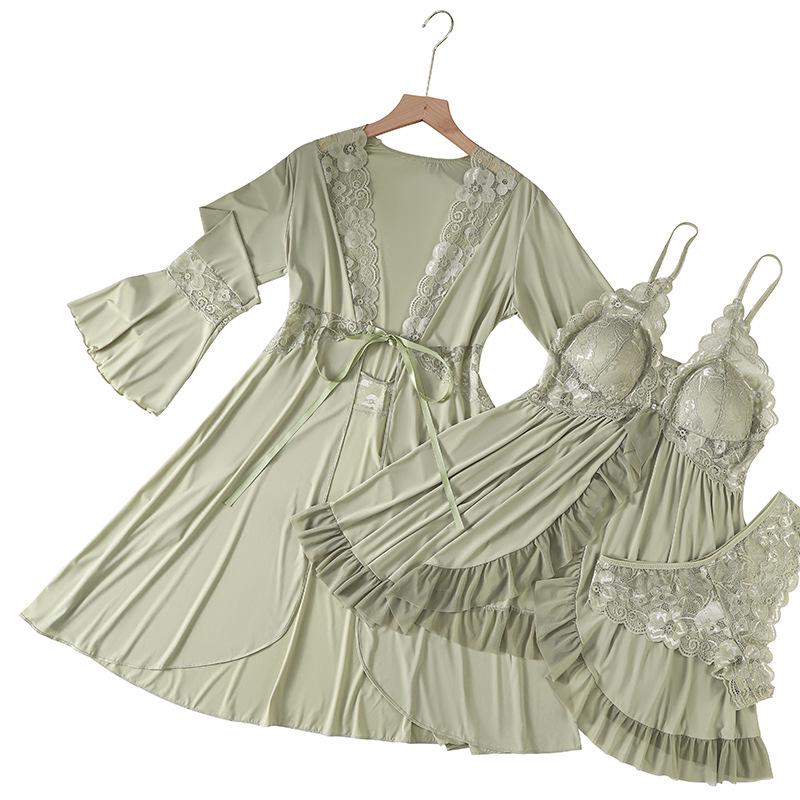 Elegantes Damen Sommer-Camisole-Kleid & Nachthemd-Set mit Spitzenbesatz und Brustpolstern