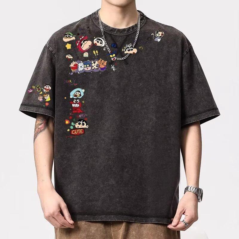 

Bottom Shirt 2025 New Korean Printing Men And Women Short-Sleeved T-Shirt Summer Loose Couple Models Tops 5XL сірий колір