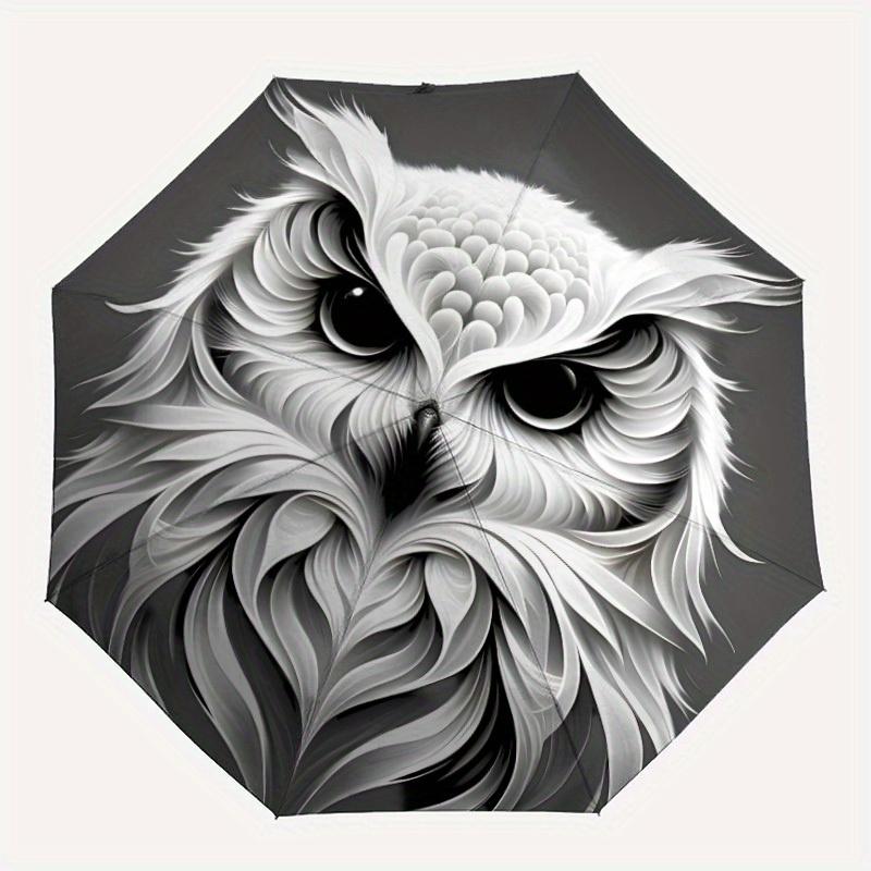 1pc Owl Face Artwork Automatic Open/close Folding Umbrella, Compact Portable Travel Umbrella,Durable Construction yy250814146