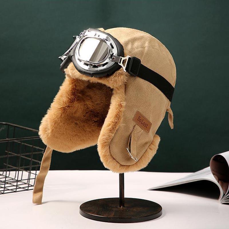 Unisex Winter Warm Fleece-Lined Aviator Hat With Ear Protection Short Brim Foldable Beanie Cold Weather