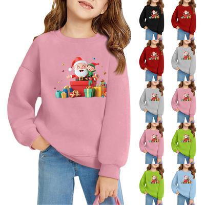 Pullovers de Natal de Gola Redonda para Meninas para Crianças Tops de Bebê Estampados