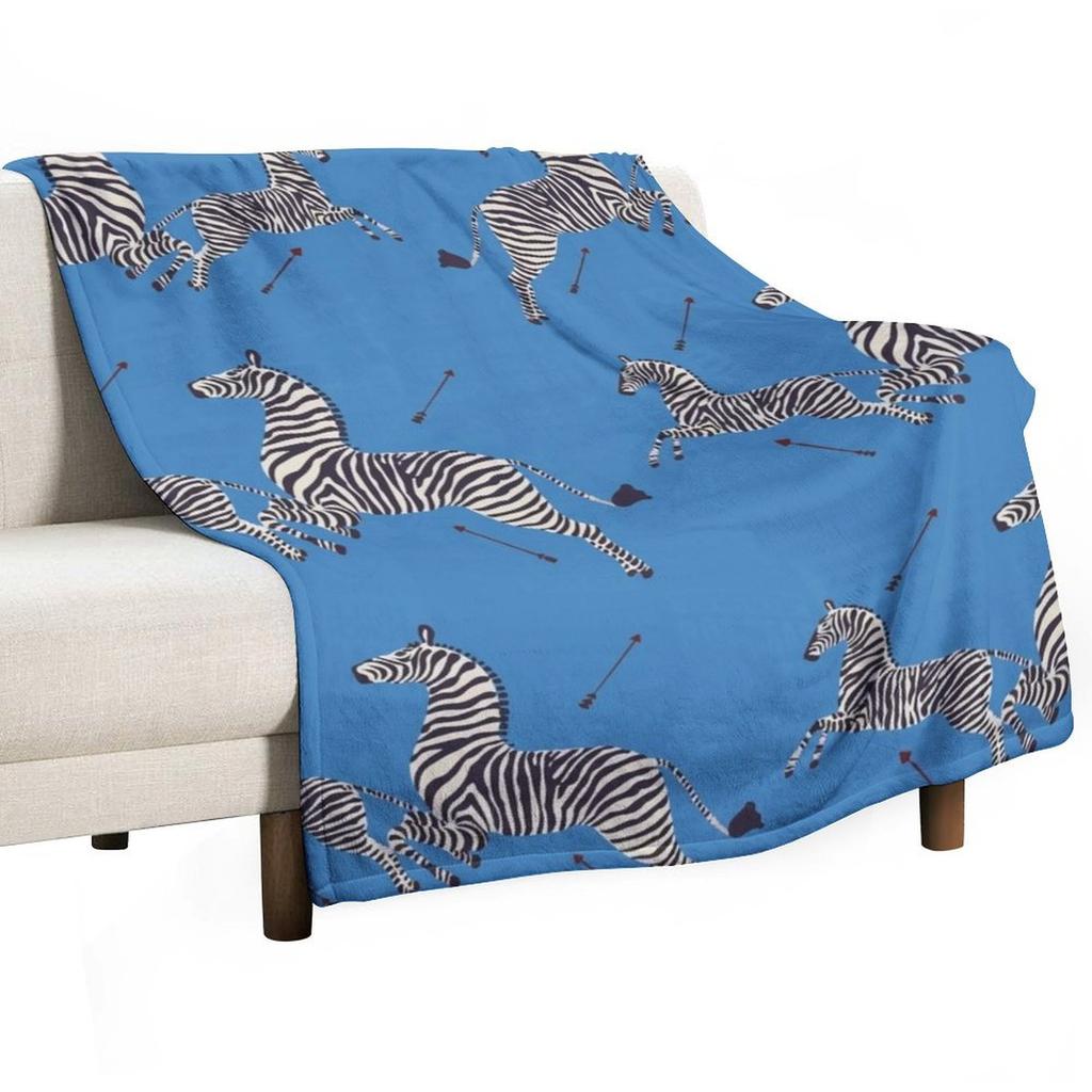 Scalamandr?? Zebra (blue) / The Royal Tenenbaums Throw Blanket Bed linens Custom Stuffeds Sofas Blankets