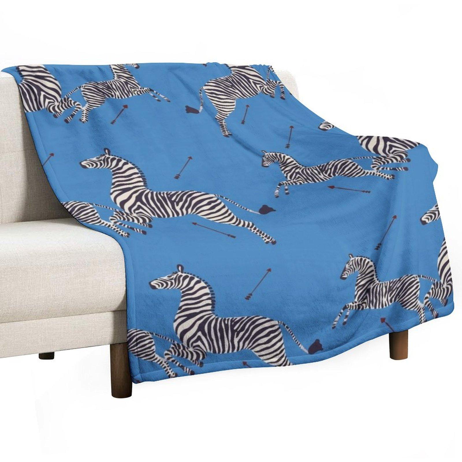 

Scalamandr Zebra (blue) / The Royal Tenenbaums Throw Blanket Bed linens Custom Stuffeds Sofas Blankets 30x40in