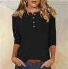 Women's Long Sleeve Round Neck Button Detail Blouse Solid Color Casual Top