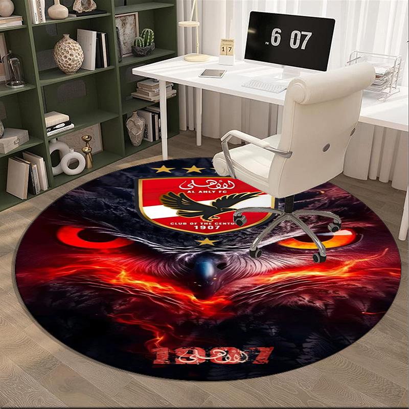 1PC round rug Ahly Football club Printed Round Area Rug ,Rug For Home Office, Round Chair Rug, Decorative Carpet Fan gifts Christmas gift