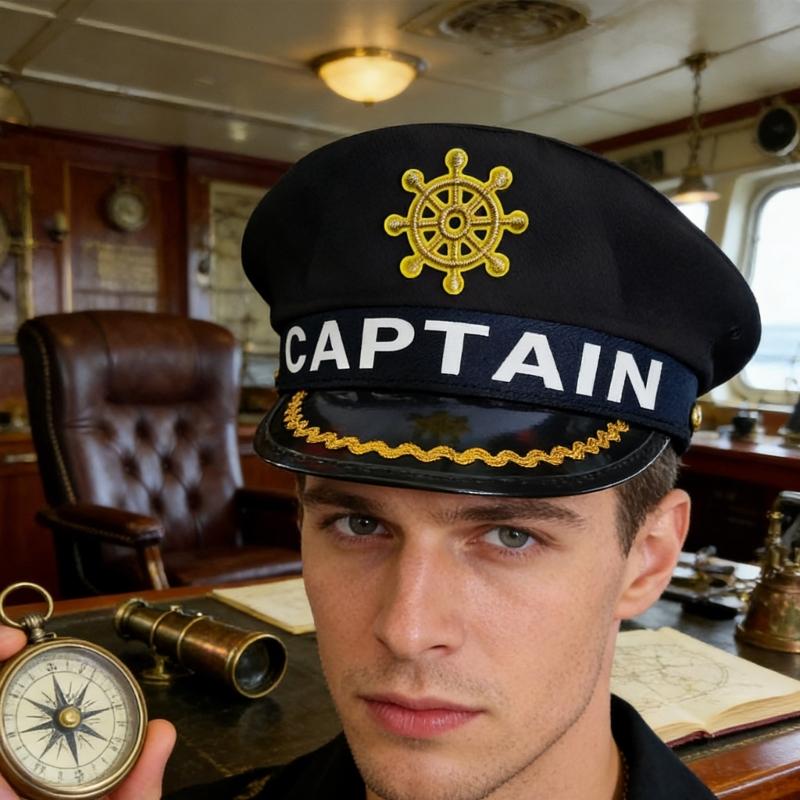 Breathable Captain Hat with Embroidery and Letter Design Marine Hat for Adult Youth Halloween Party Cosplay Headpiece