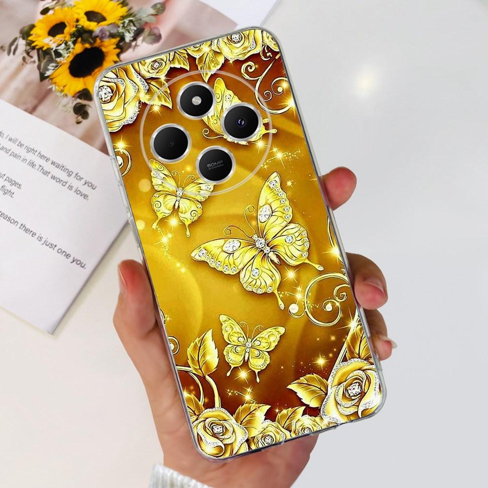 

Для XIaomi Redmi 14C / Poco C75 Задня кришка Метелик Квітка троянди Розкішний Дівчачий Чохол для телефону На Redmi 4C Прозорий М який ТПУ Прозора Накладка Xiaomi Poco C75