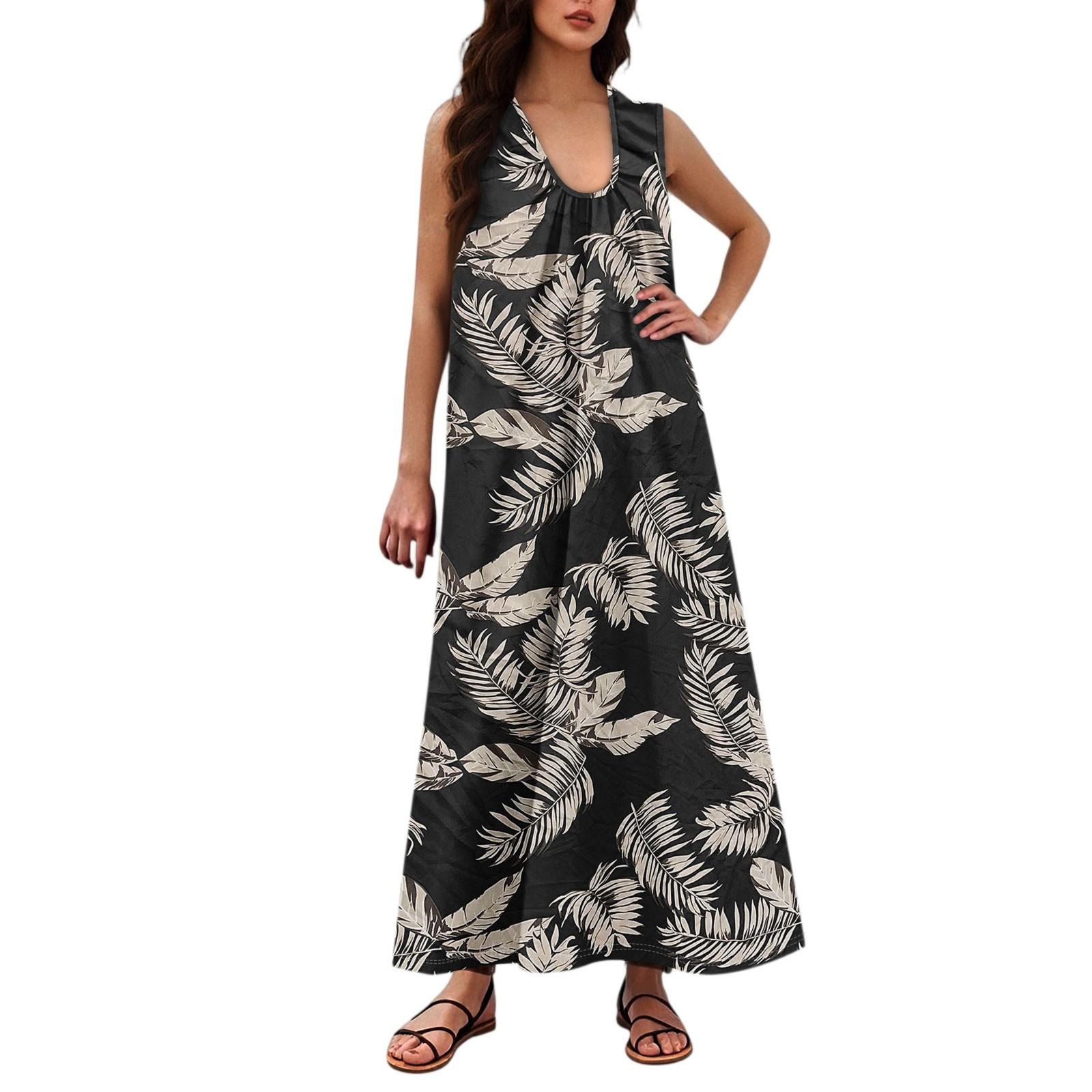 

Women s Fashion Casual A-line Floral Printed Hammer Feel Loose Long Skirt With Pockets XL чорний