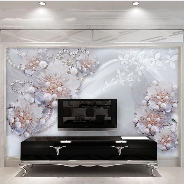 European Style 3D Stereoscopic Jewelry Flowers Wallpaper Living Room TV Backdrop Wall Mural Luxury Home Decor Wall Papers