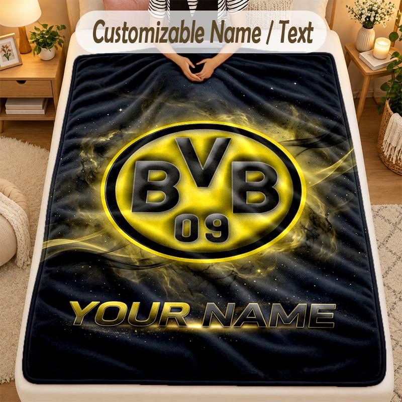 Flannel BlanketBorussia Dortmund Custom Name Text Personalized Soft Warm Throw Blanket Home Decor Gift