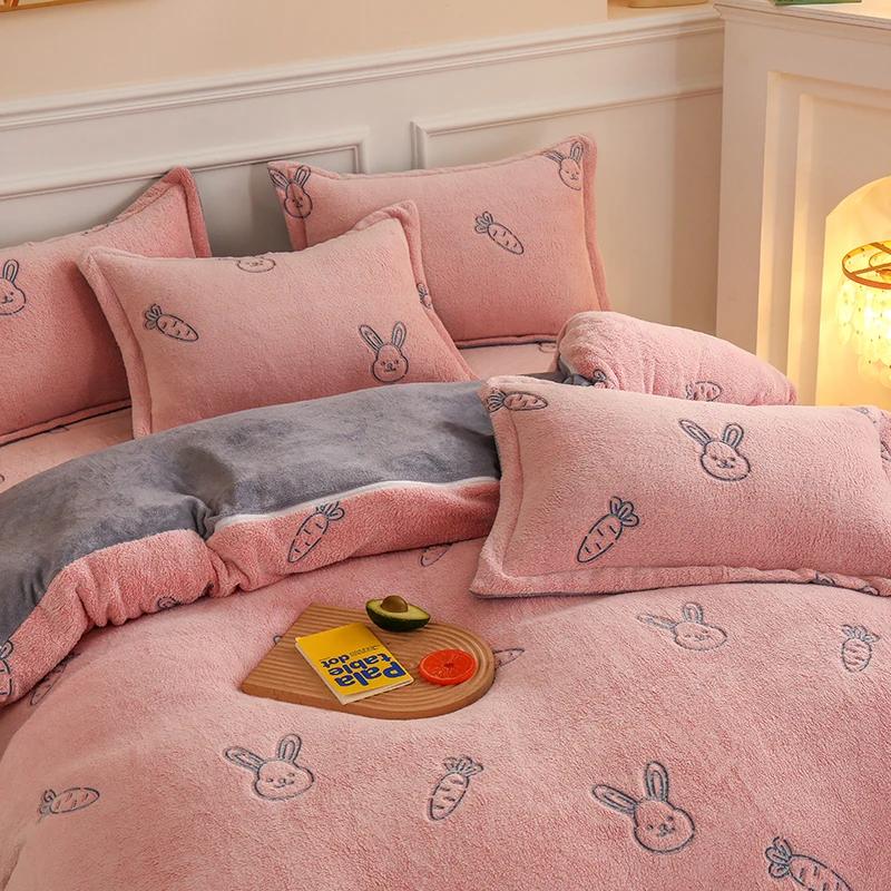 Winter Antistatic Thick Warm Duvet Cover Microfiber Quilt Cover Coral Fleece Queen King Size Double Sided Velvet Bedding Set
