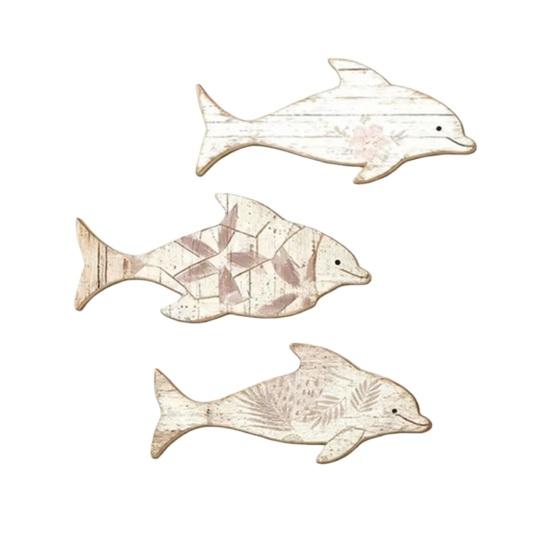 3Pcs/Set Wooden Dolphin Wall Decoration, Flowers Leaves Pattern Fish Wall Art for Beach, Lake House, Nautical Coastal Ocean Theme Hanging Ornament