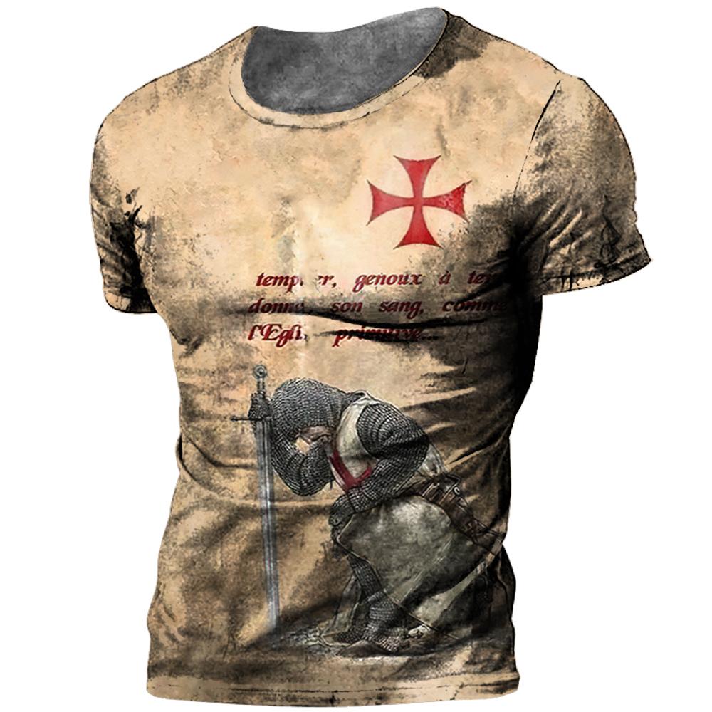 Vintage Knights Templar T Shirt For Men 3d Printed Jesus Christ Crucifix Men's Tshirt Oversized Short Sleeve Tops Tee Shirt Man
