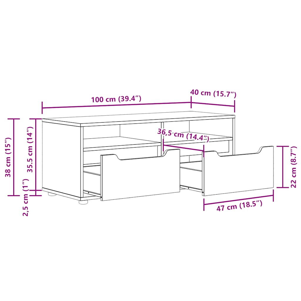 VISNES TV Stand in Concrete Grey 100 x 40 x 38 cm Particleboard