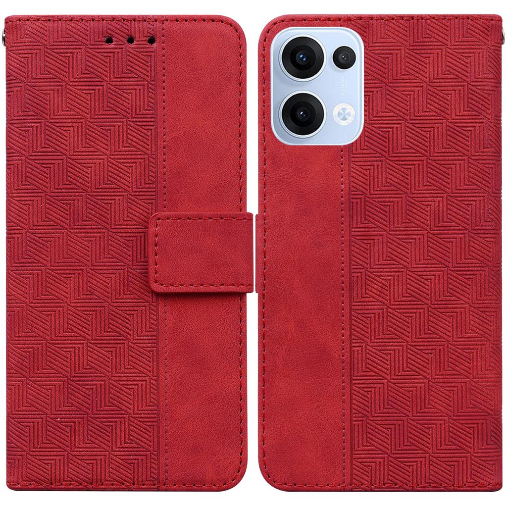 For Oppo Reno13 5G (Global) Case Geometry Pattern Leather Wallet Phone Cover with Wrist Strap