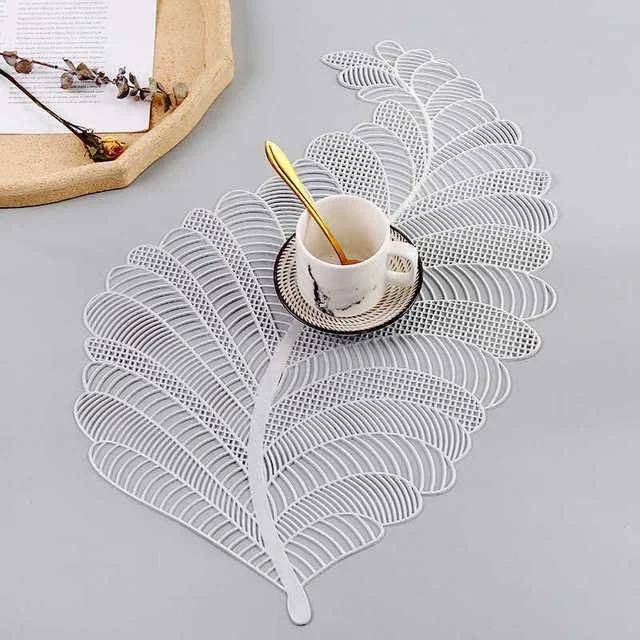 Nordic Leaf Hollow Placemat Oil PVC Water Resistant Non-slip Kitchen Coaster Insulation Pad Dish Coffee Table Mat Home Decor New