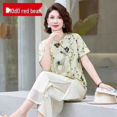 Elegant Chiffon Short-Sleeve Blouse for Middle-Aged Women
