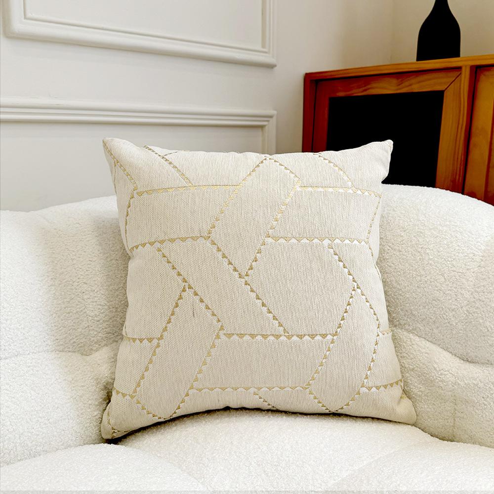 New Simple Pillows Morandi Color Geometric Jacquard Chenille Pillow Case Sofa Living Room Backrest